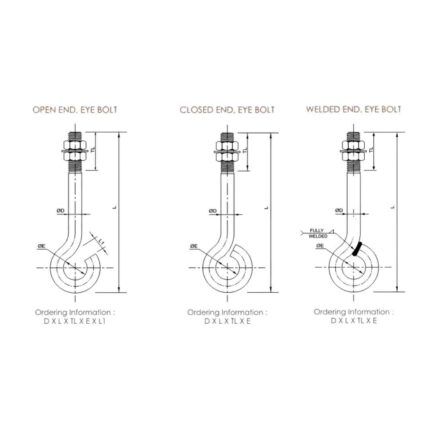 Eye Bolts, Open Hook Bolts, and Close Eye Bolts